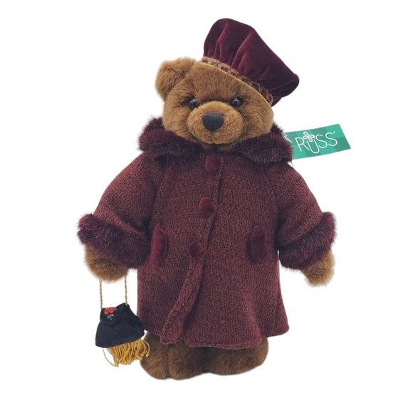 Vintage Russ Bears From The Past Handmade 12 Inch w/Tags Purse Purple Coat Hat - Picture 3 of 9